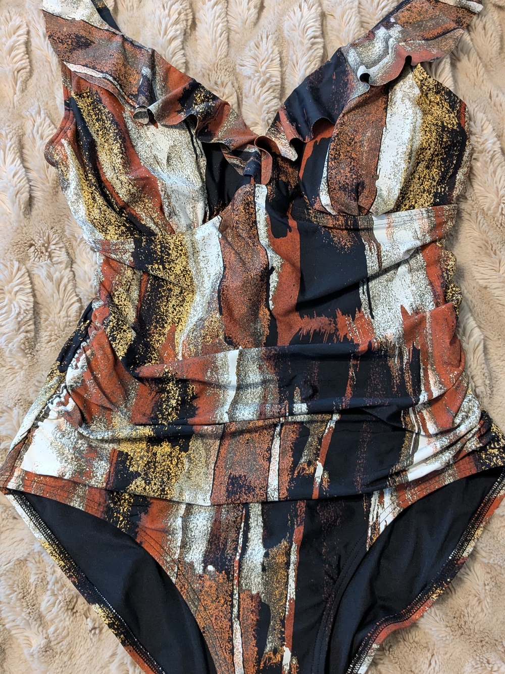 Dkny One-Piece Swimsuit in Black, Rust & Gold